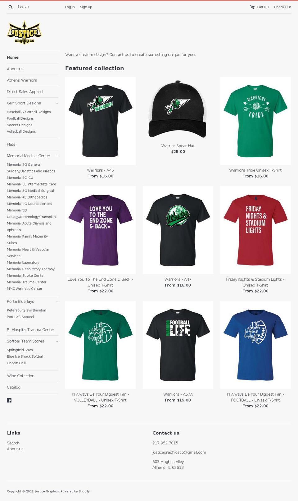 justicegraphics.net shopify website screenshot