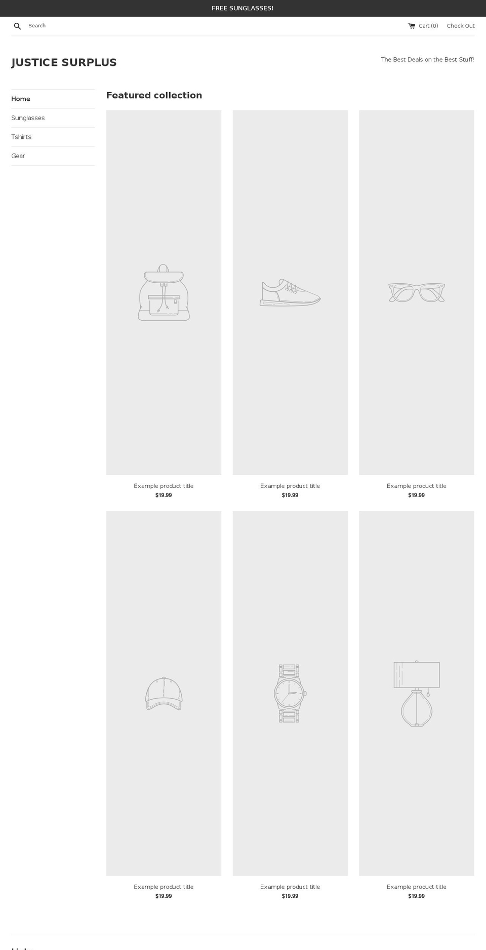 justicesurplus.com — Shopify storefront screenshot