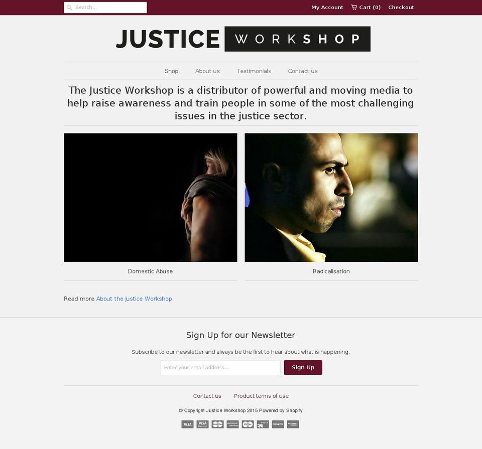 justiceworkshop.com shopify website screenshot