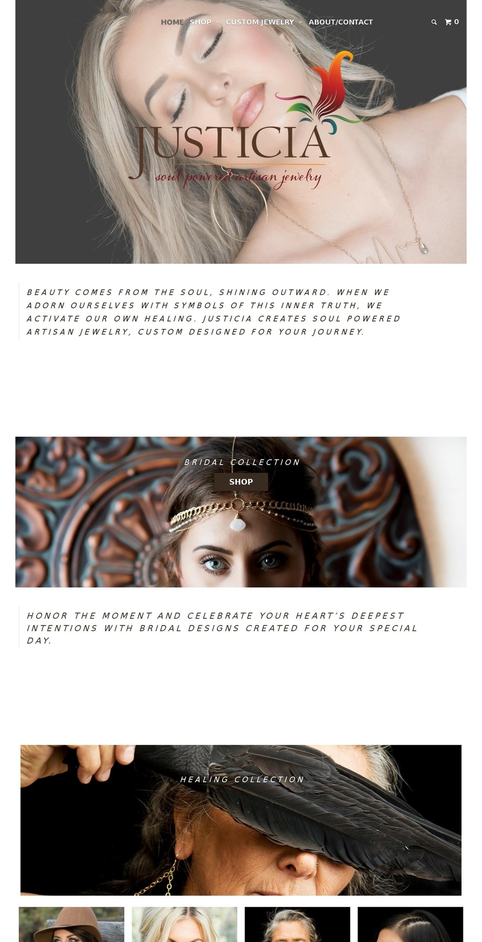 justiciaartisanjewelry.com shopify website screenshot