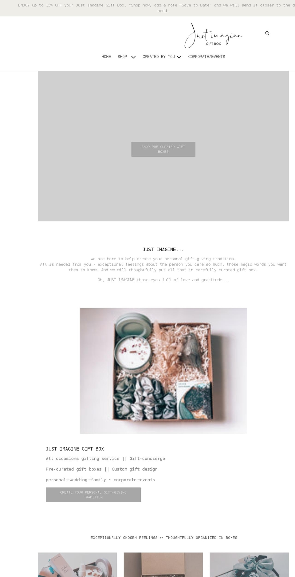 justimaginegift.com shopify website screenshot