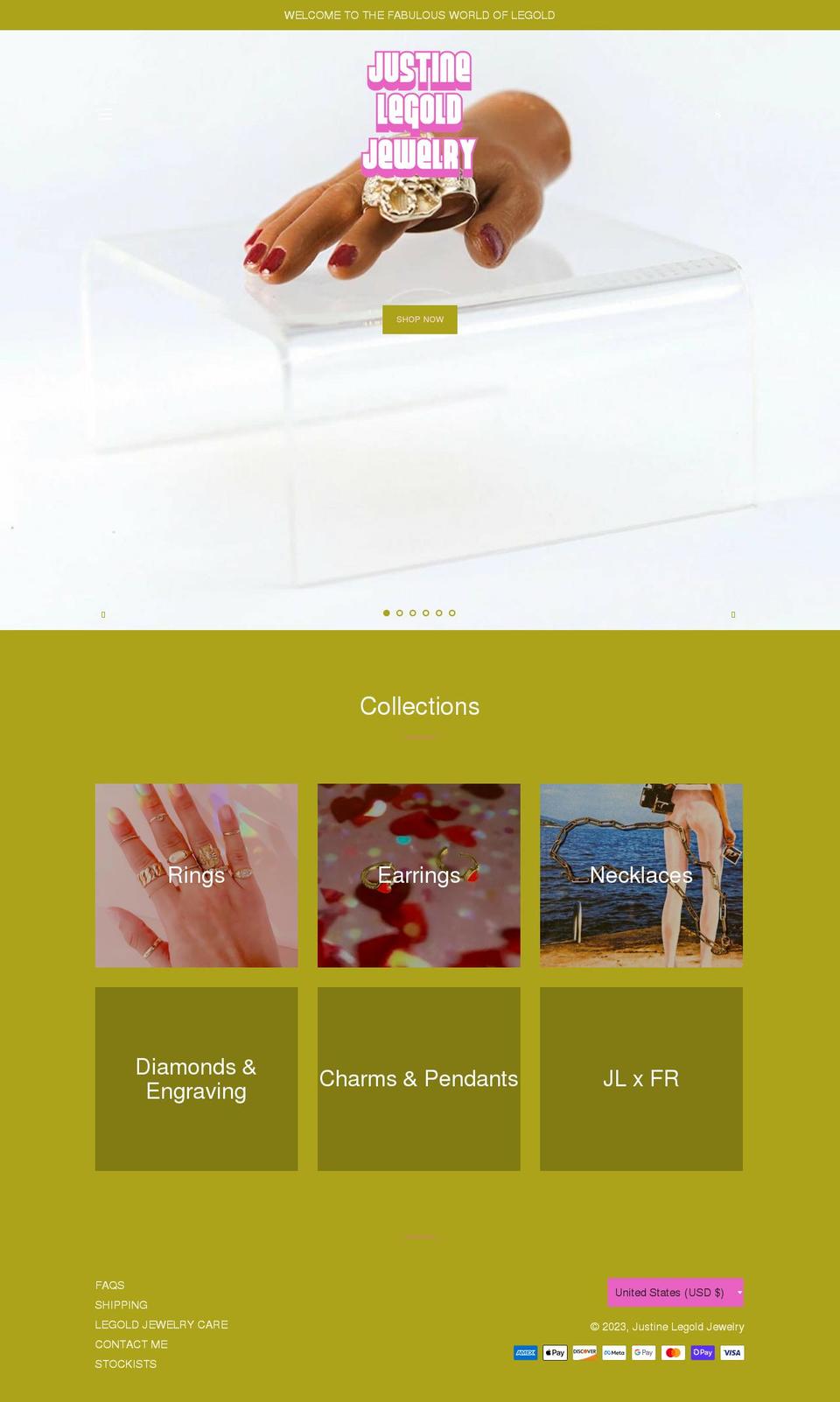 justinelegoldjewelry.com shopify website screenshot