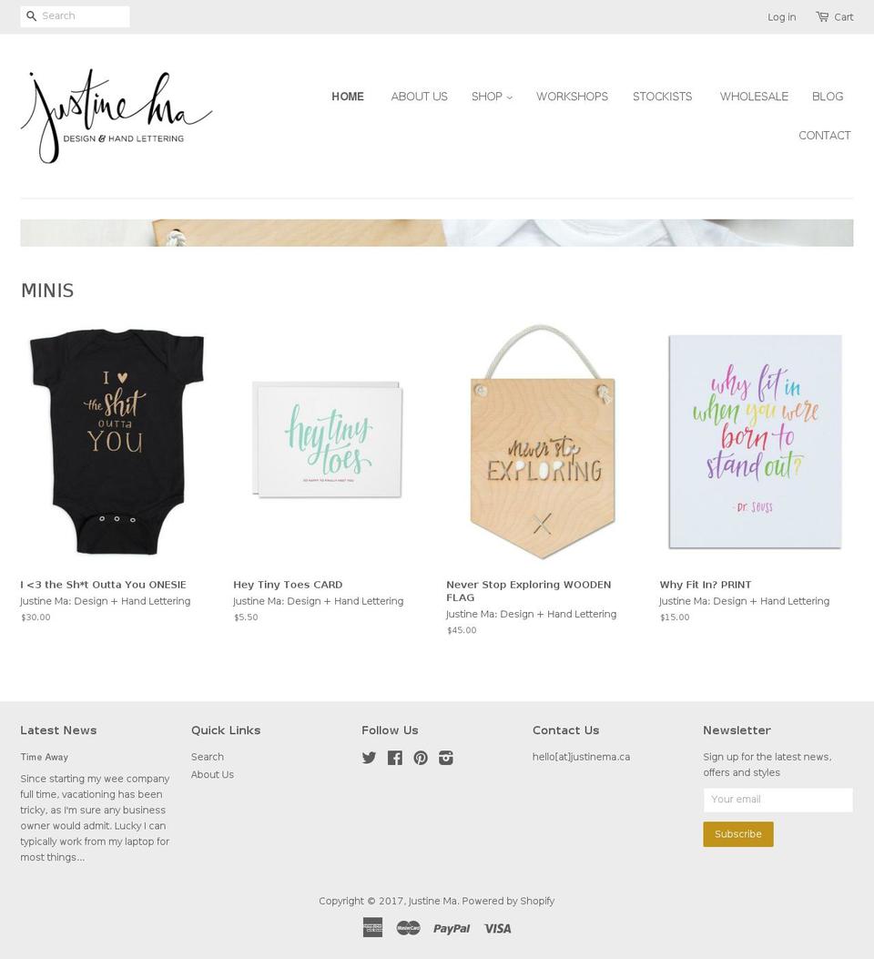 justinema.ca shopify website screenshot