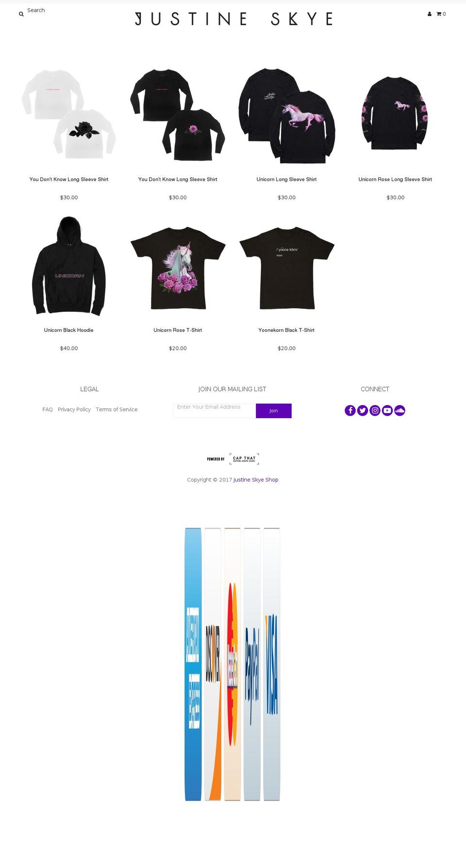 justineskyeshop.com shopify website screenshot