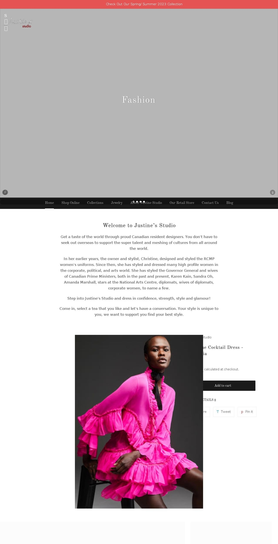 justinestudio.ca shopify website screenshot