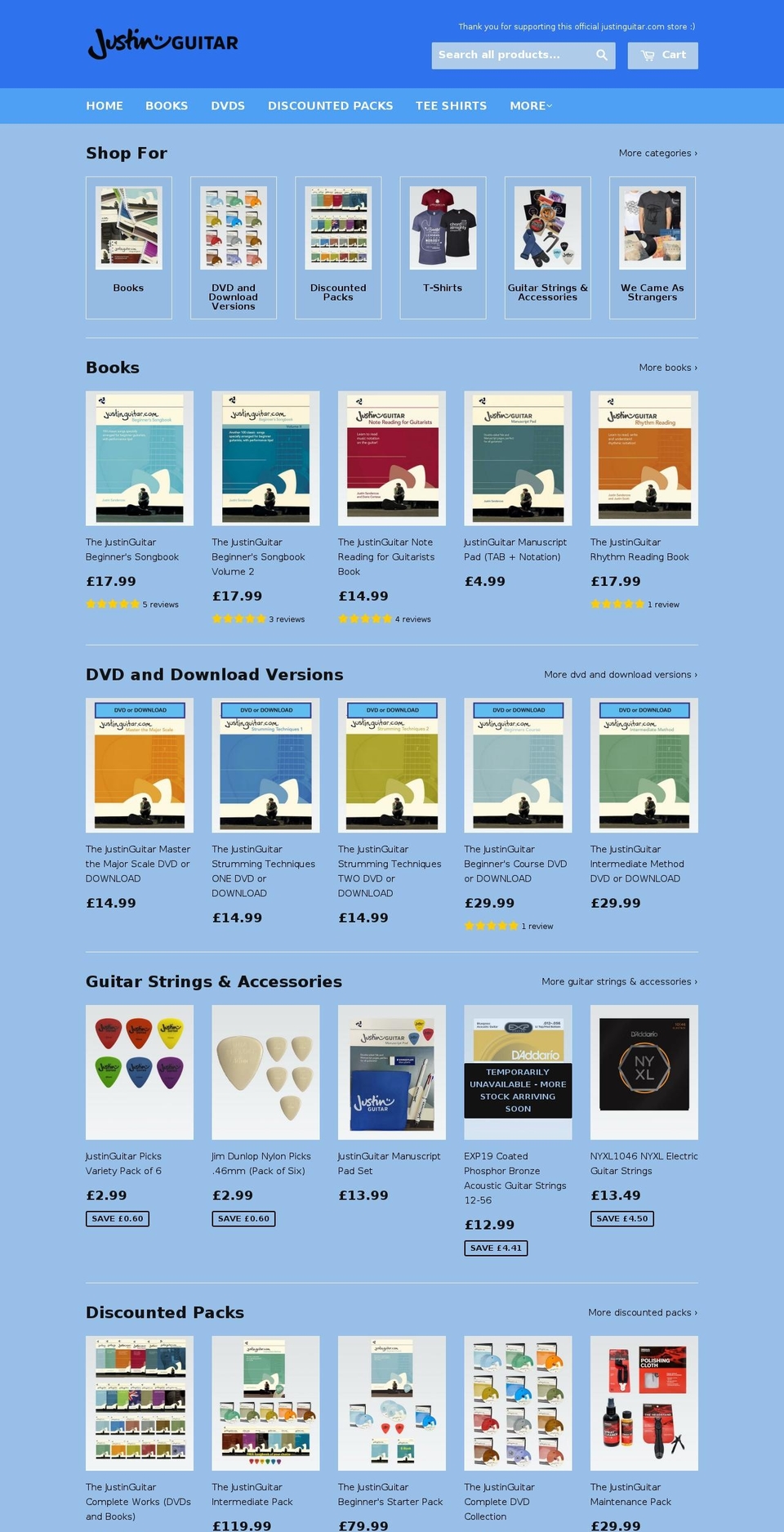 justinguitarstore.com shopify website screenshot