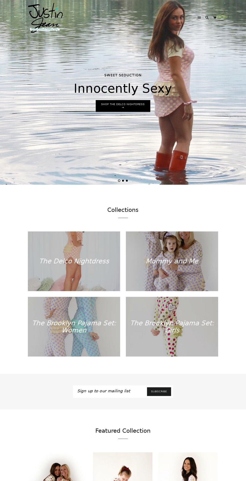 justinjeanpjs.com shopify website screenshot