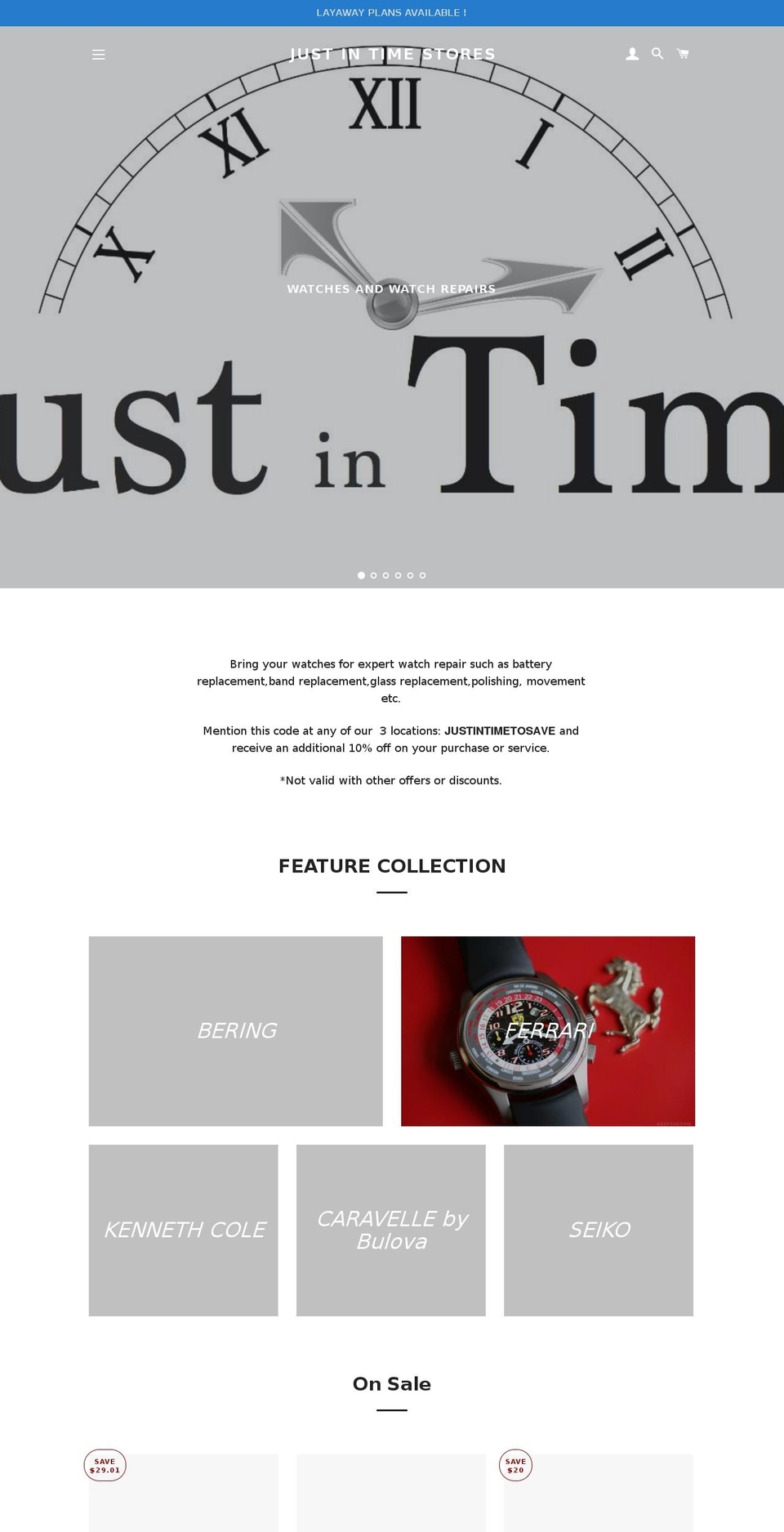 justintimestores.com — Shopify storefront screenshot