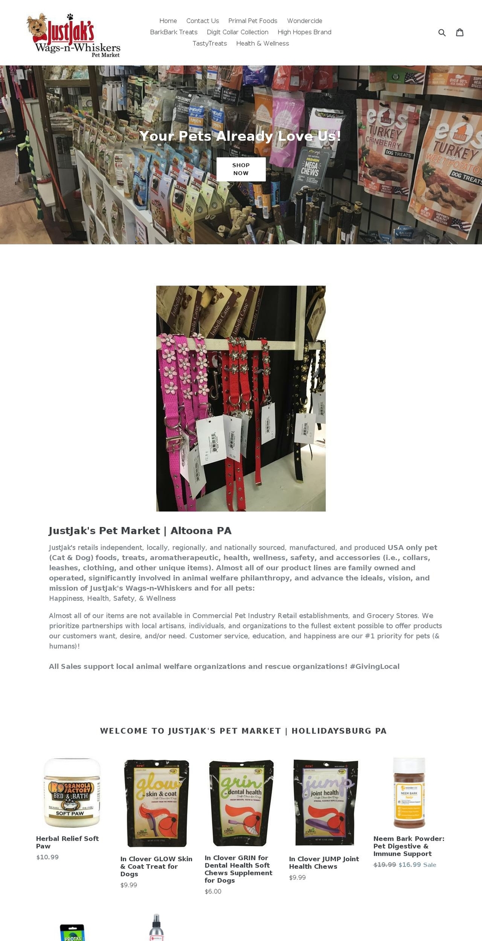 justjak.pet shopify website screenshot