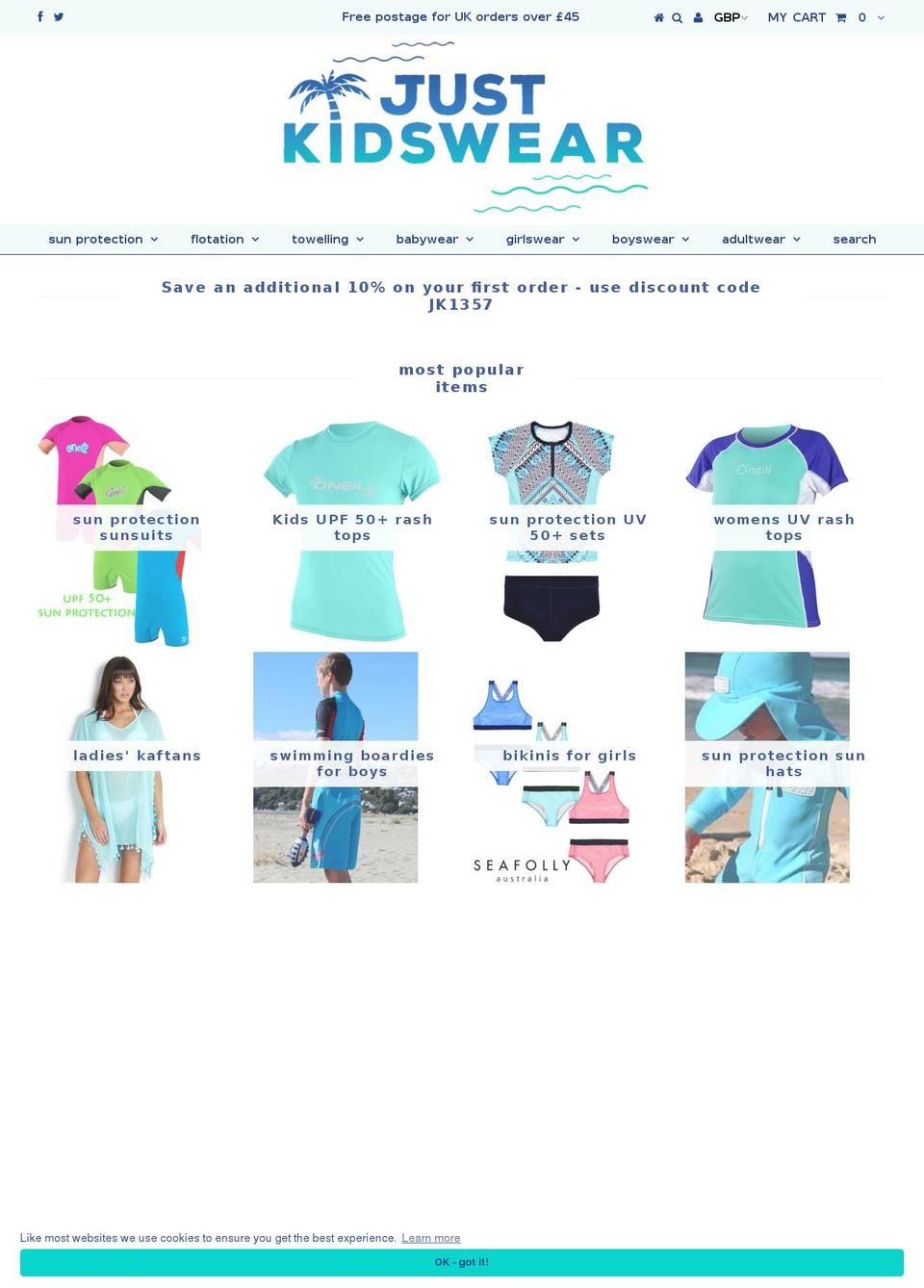 justkidswear.co.uk shopify website screenshot