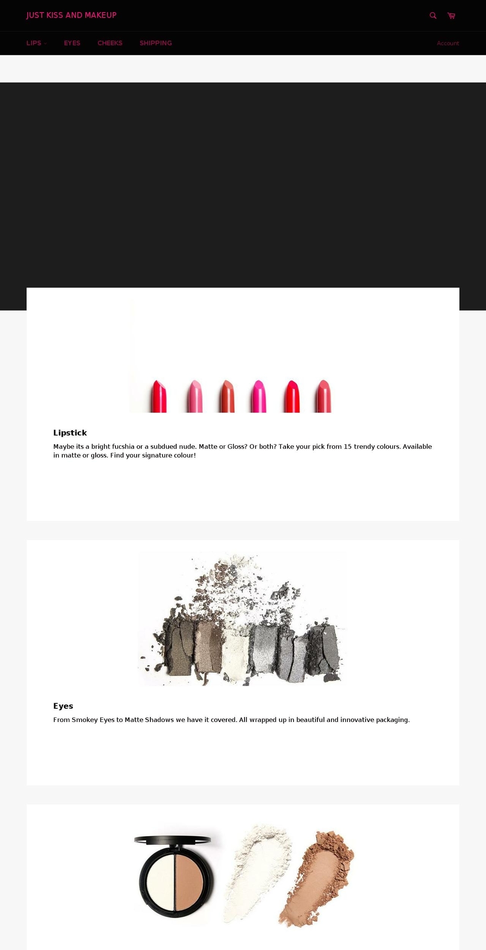 justkissandmakeupco.com — Shopify storefront screenshot