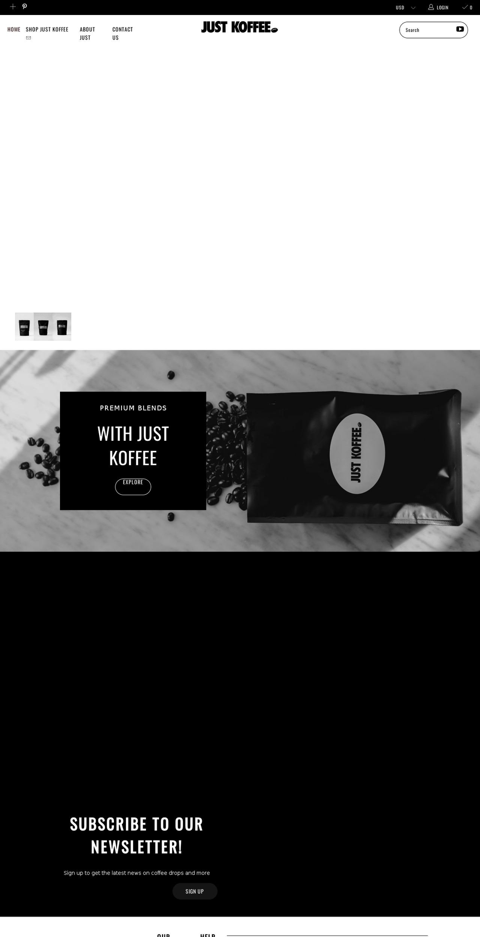 Premium with Installments message Shopify theme site example justkoffee.com