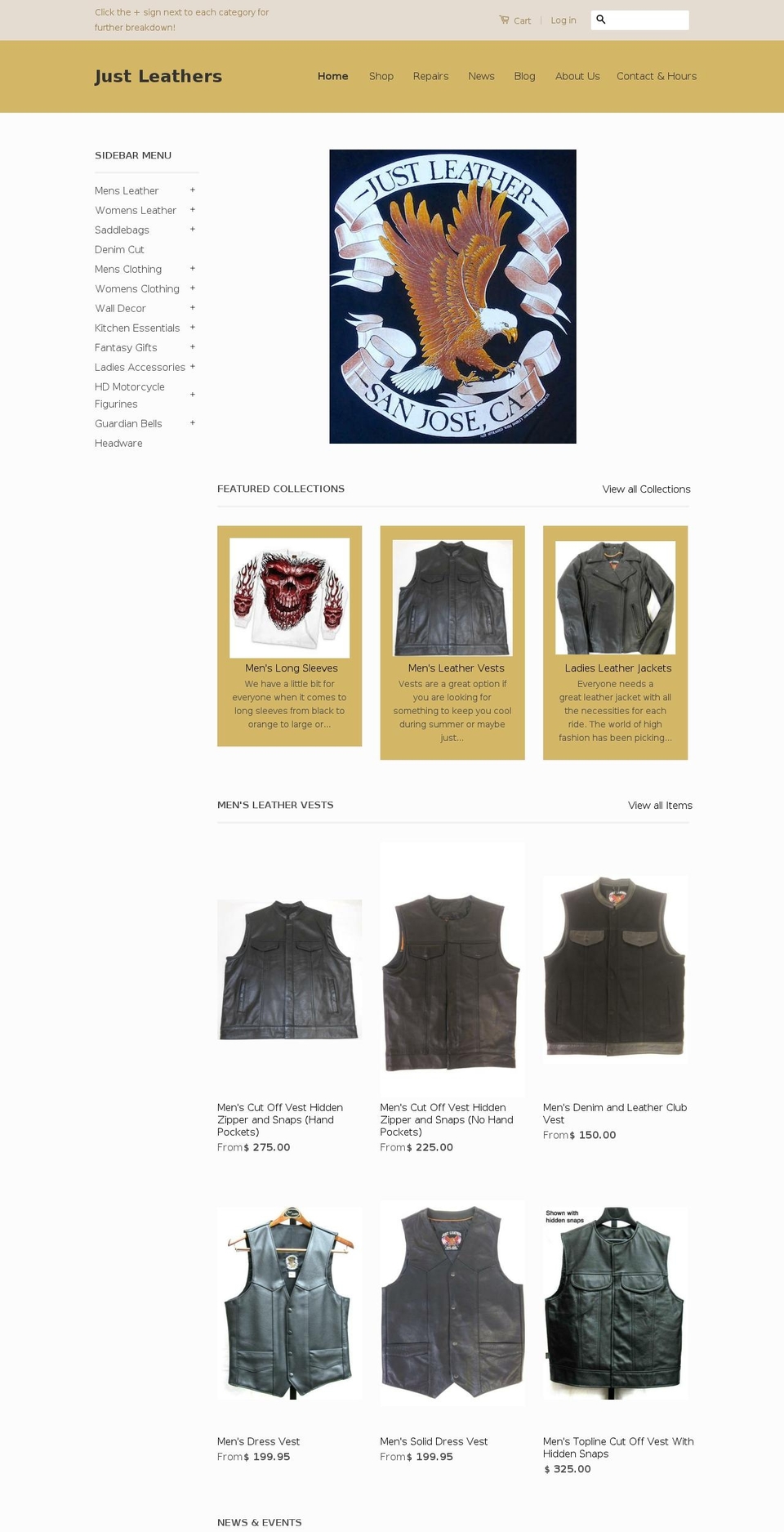 justleathers.net shopify website screenshot
