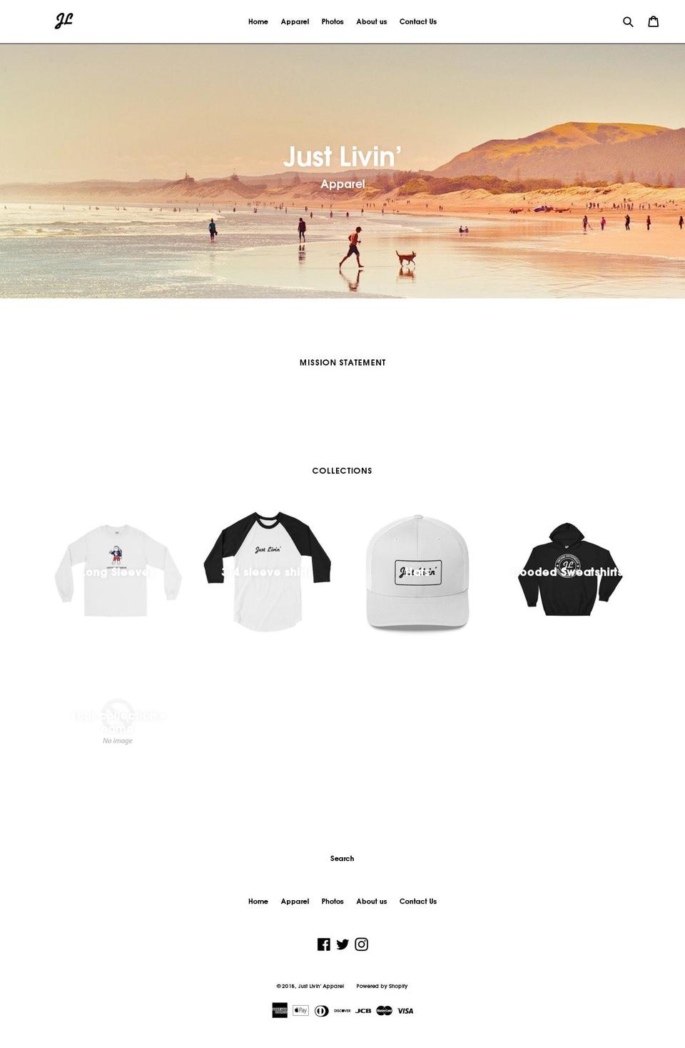 justlivinapparel.com — Shopify storefront screenshot