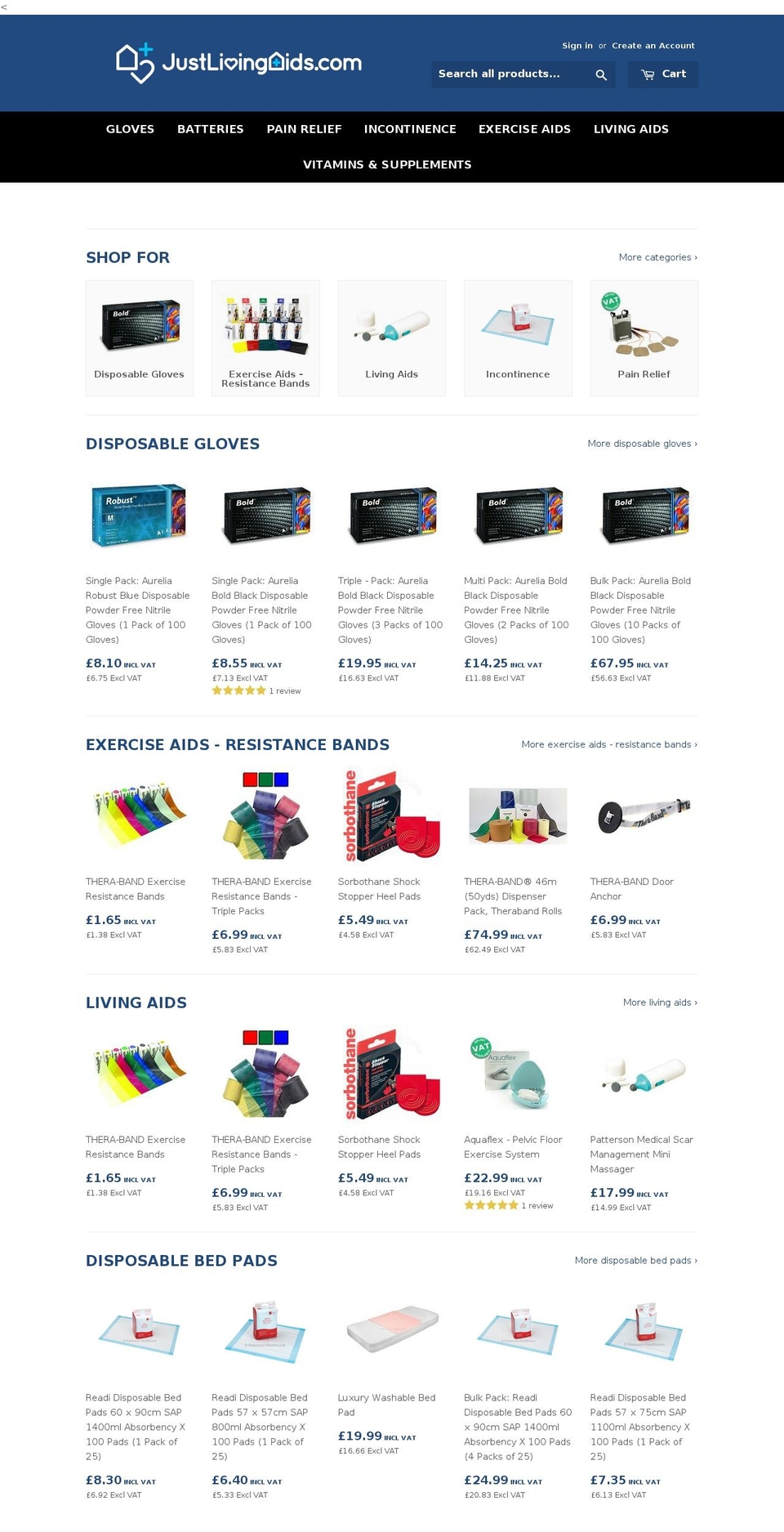 justlivingaids.com — Shopify storefront screenshot