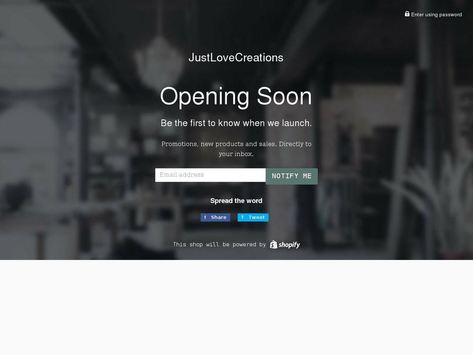 justlovecreations.com shopify website screenshot