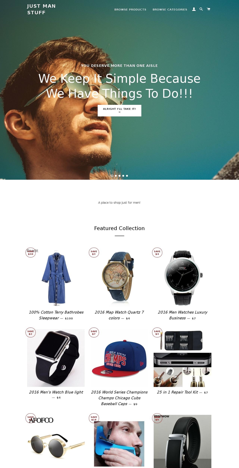 justmanstuff.com shopify website screenshot