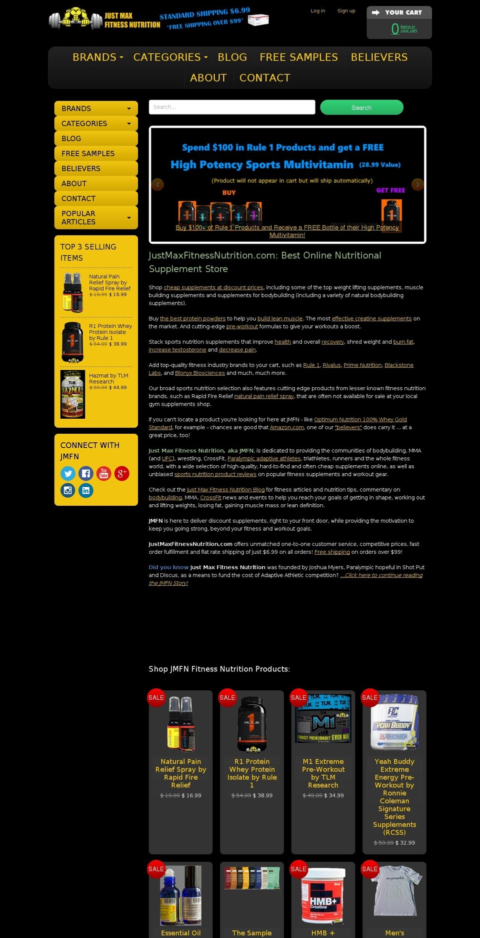 justmaxfitnessnutrition.com shopify website screenshot