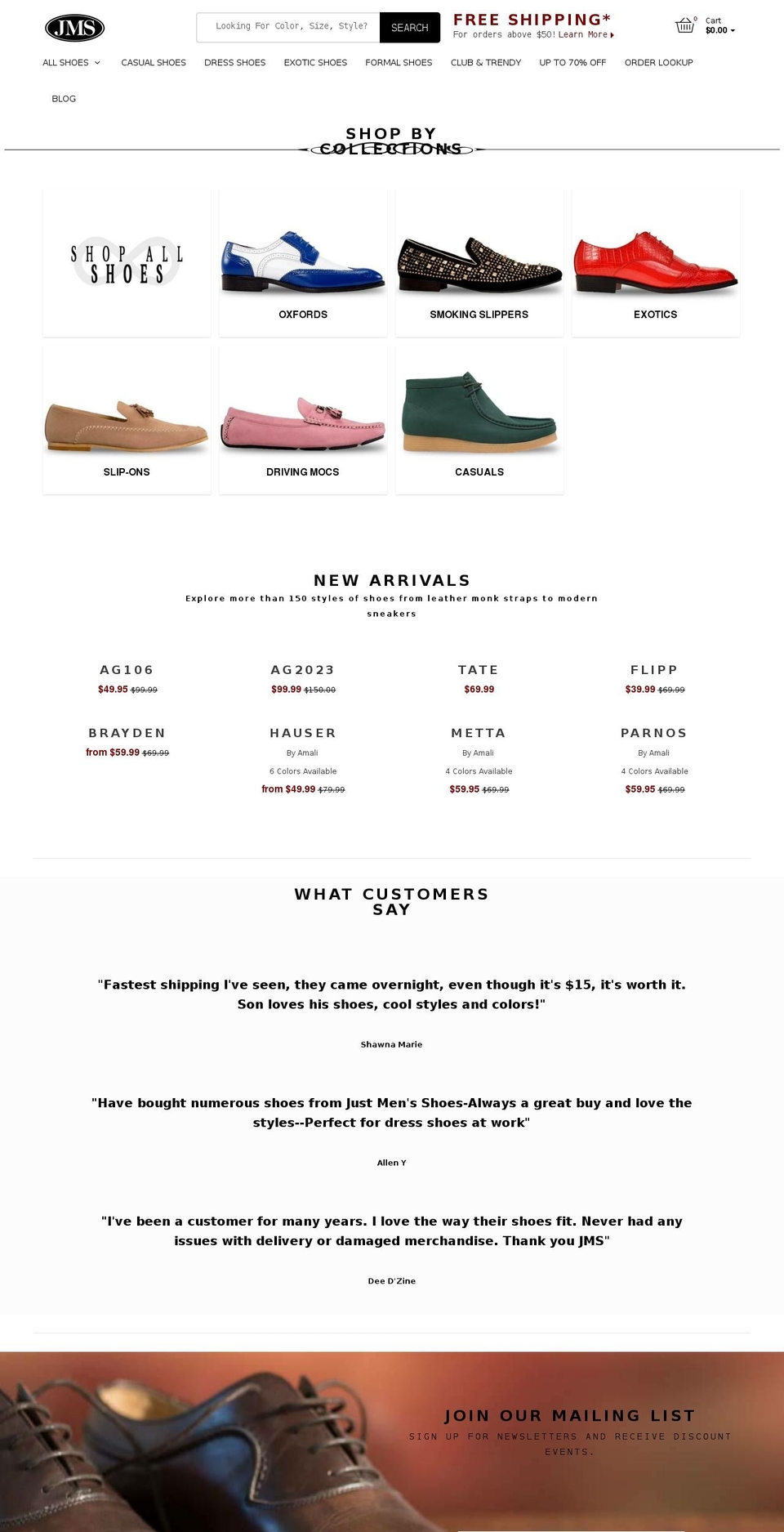 Copy of JMS - Theme Shopify theme site example justmenshoes.com