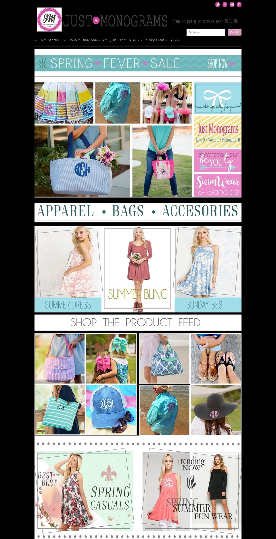 justmonograms.com shopify website screenshot