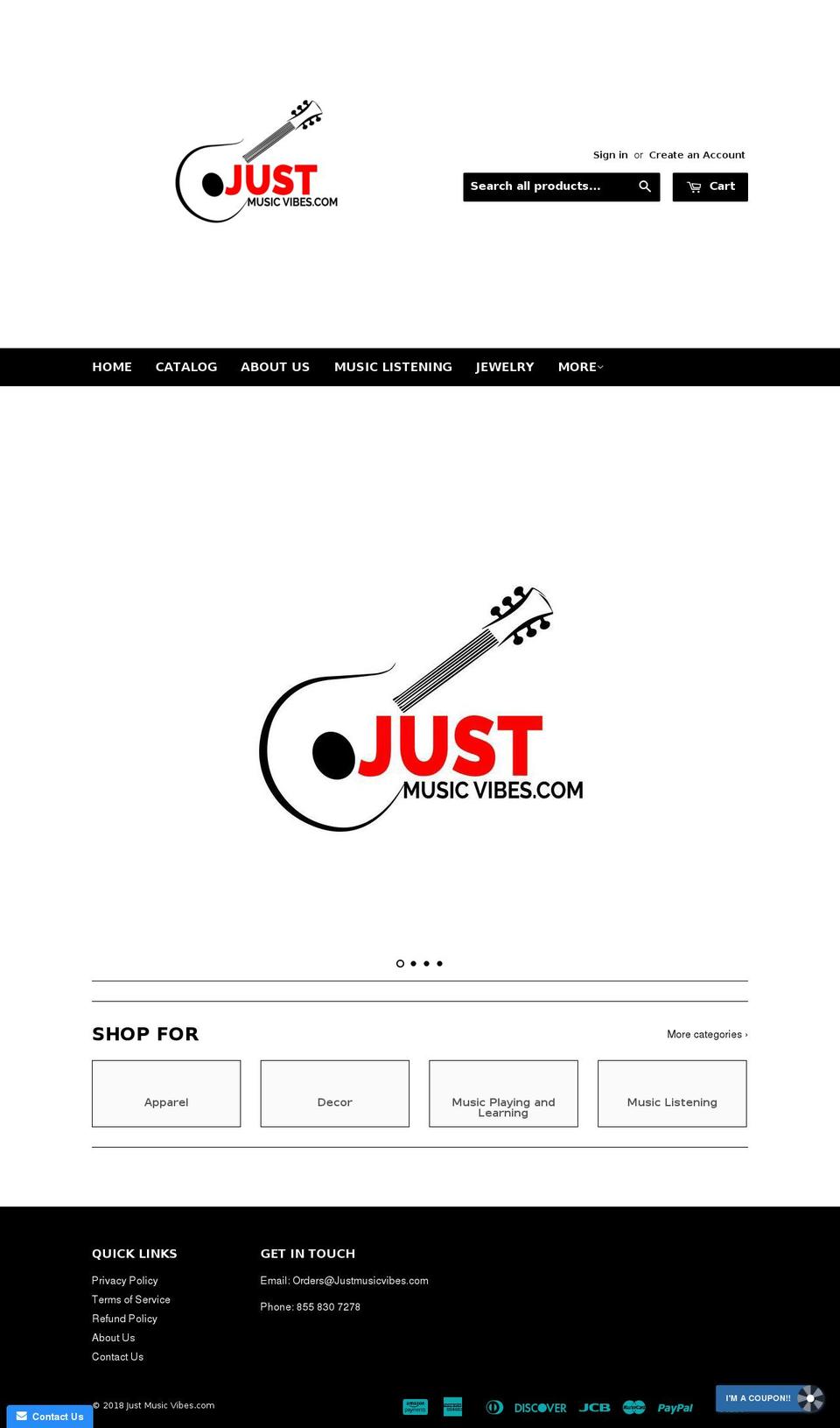 justmusicvibes.com — Shopify storefront screenshot