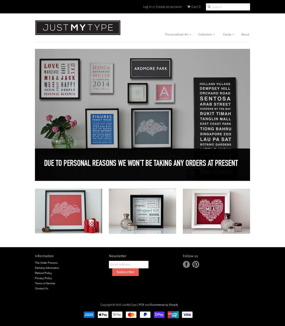 justmytype.com.sg shopify website screenshot