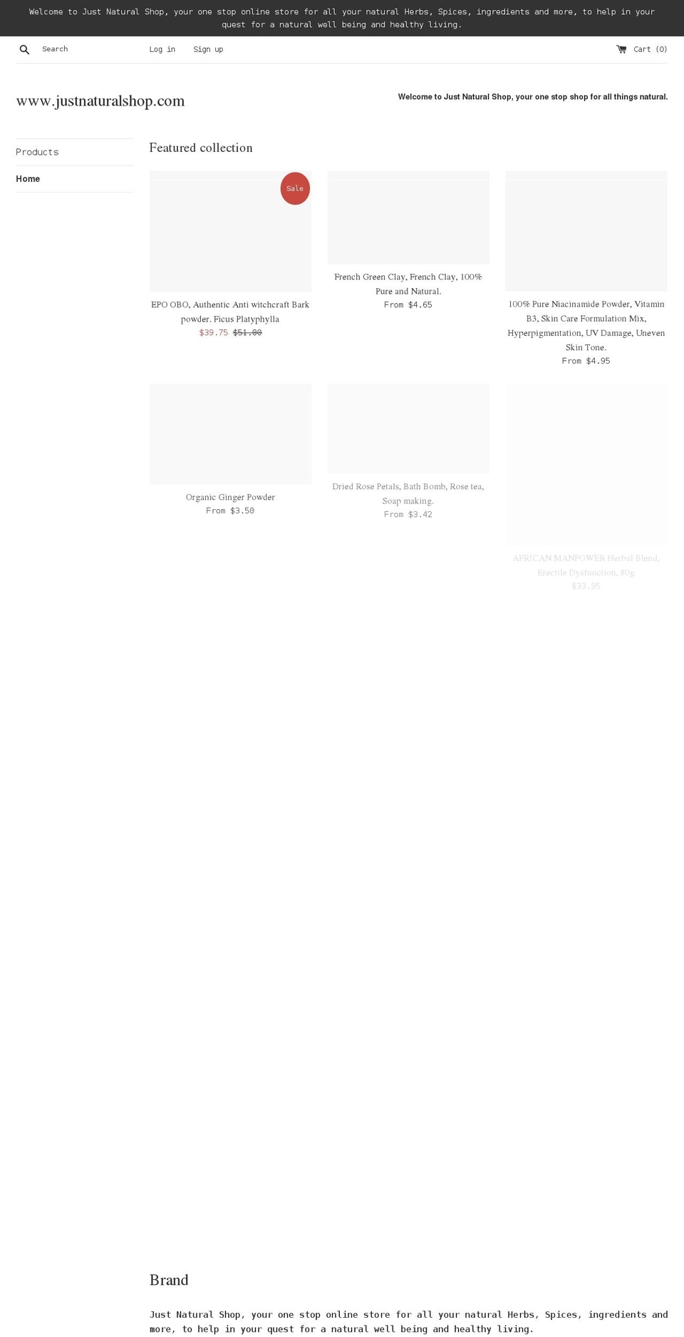 justnaturalshop.com shopify website screenshot