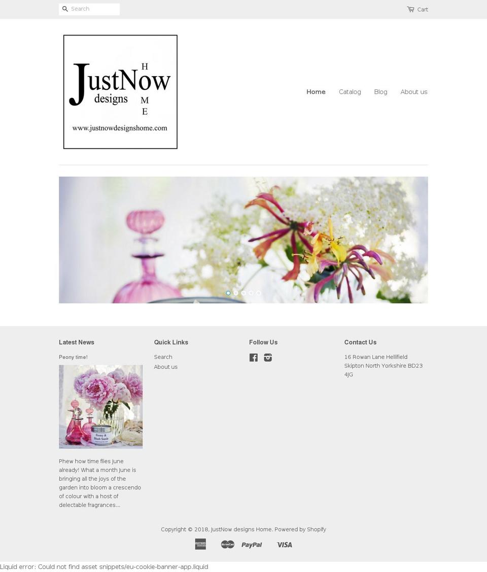 justnowdesignshome.com — Shopify storefront screenshot