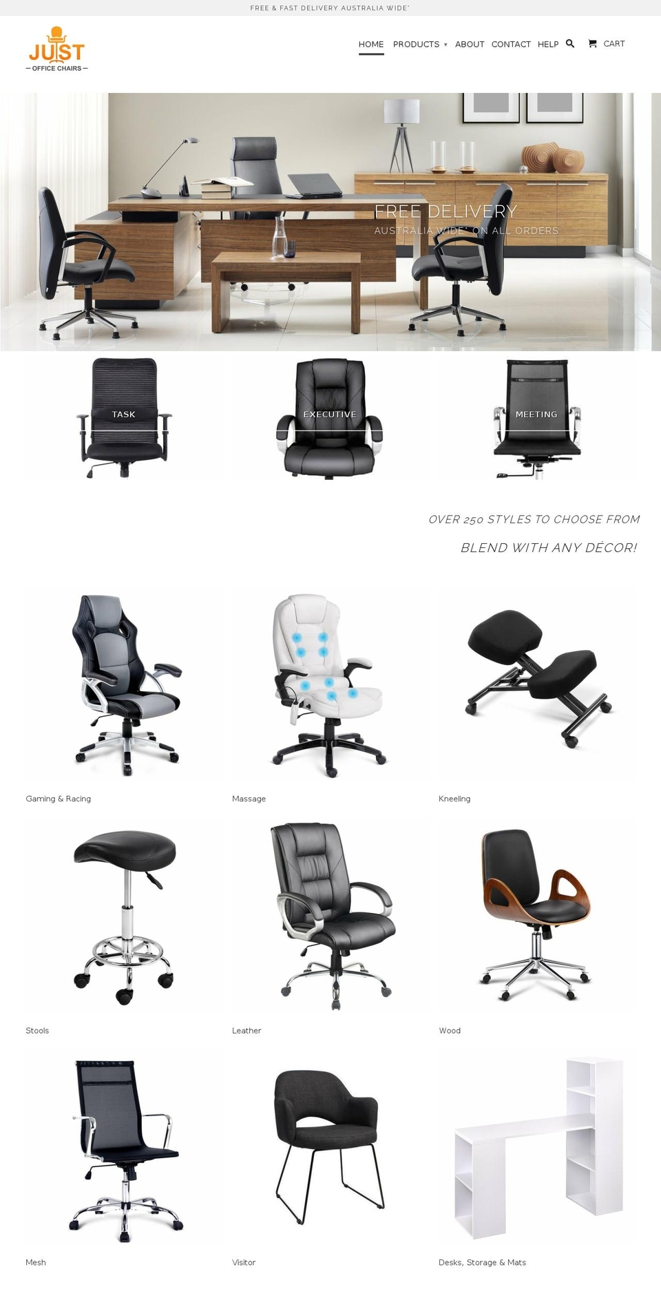 justofficechairs.com.au shopify website screenshot