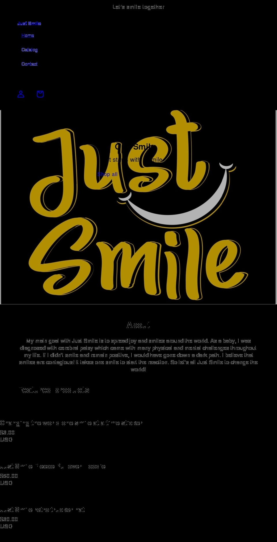 justonesmile.org shopify website screenshot