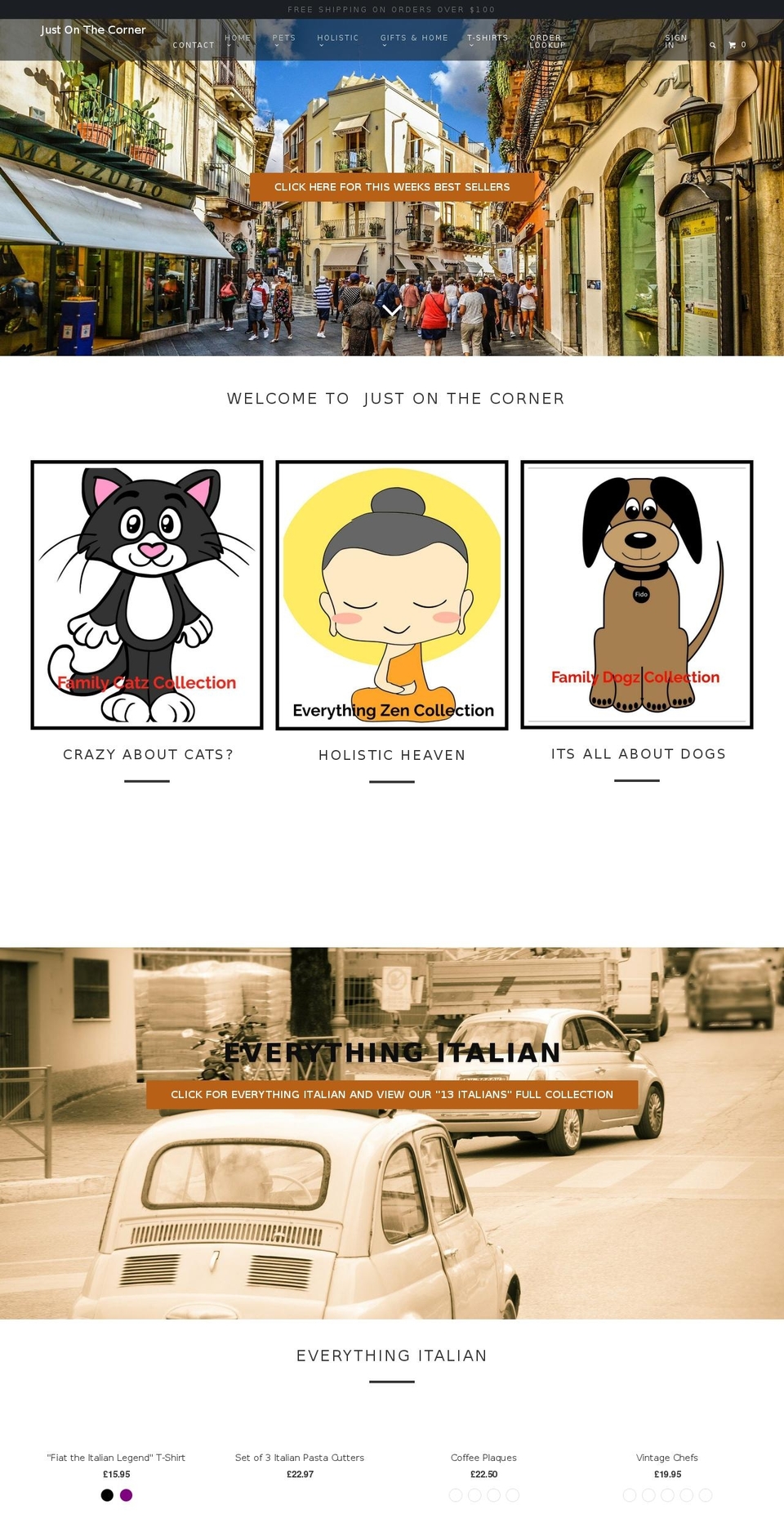 justonthecorner.com — Shopify storefront screenshot