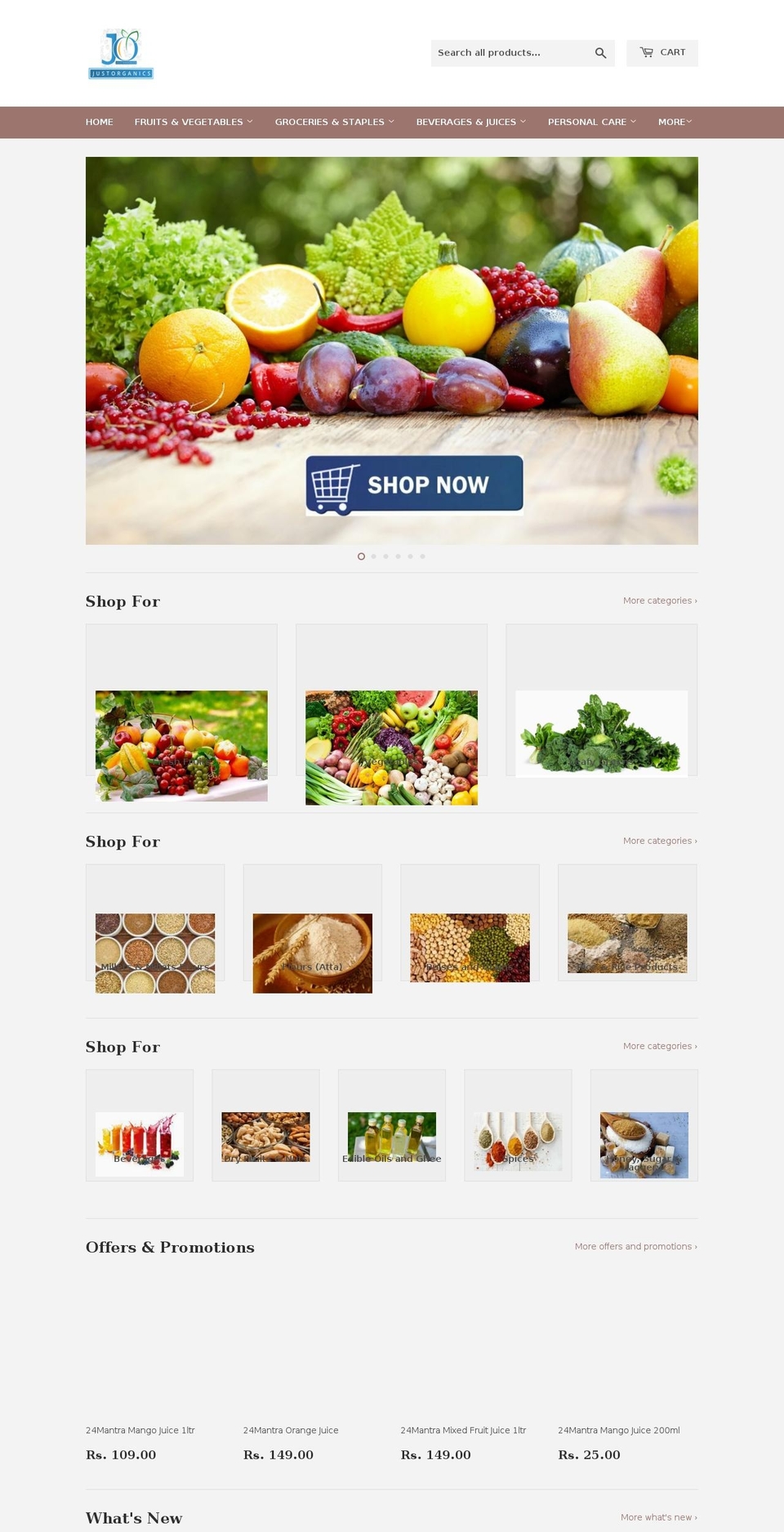 justorganics.in shopify website screenshot