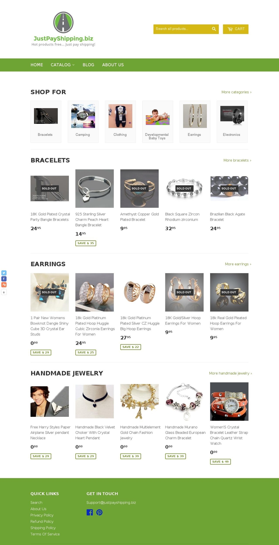 justpayshipping.biz shopify website screenshot