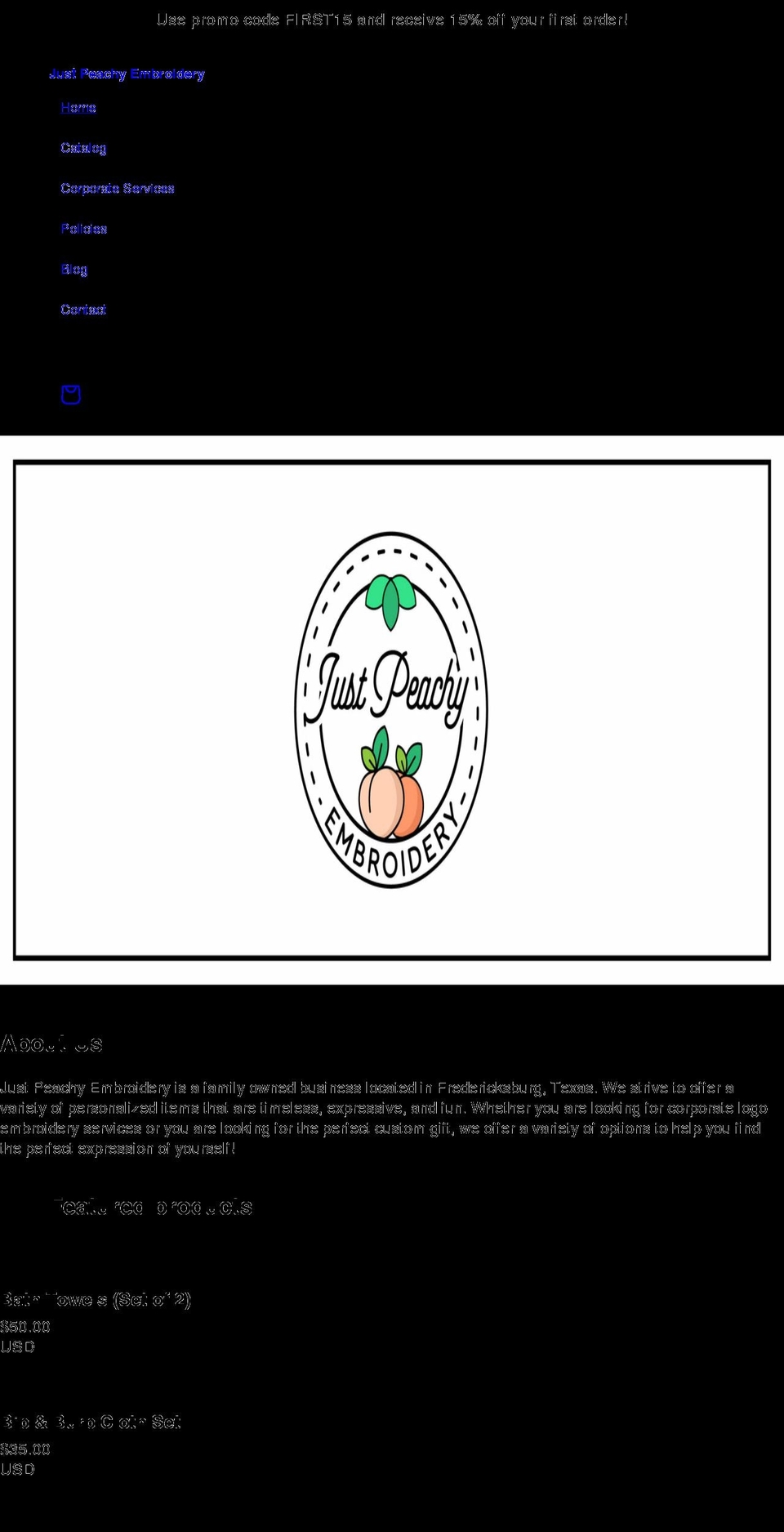 justpeachyembroidery.com shopify website screenshot