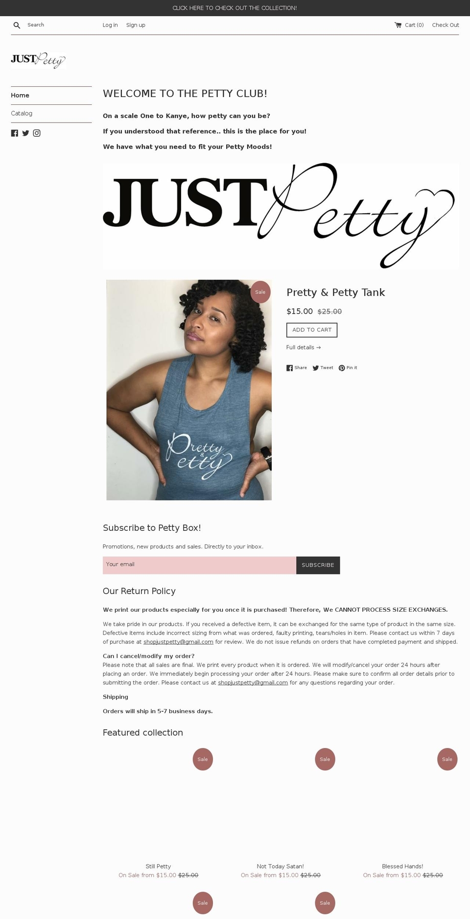 justpetty.com — Shopify storefront screenshot