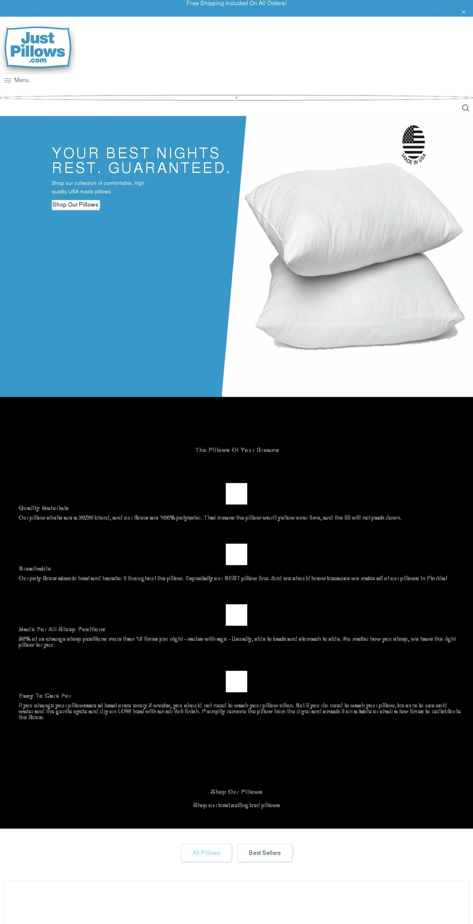 Softie Shopify theme site example justpillows.com