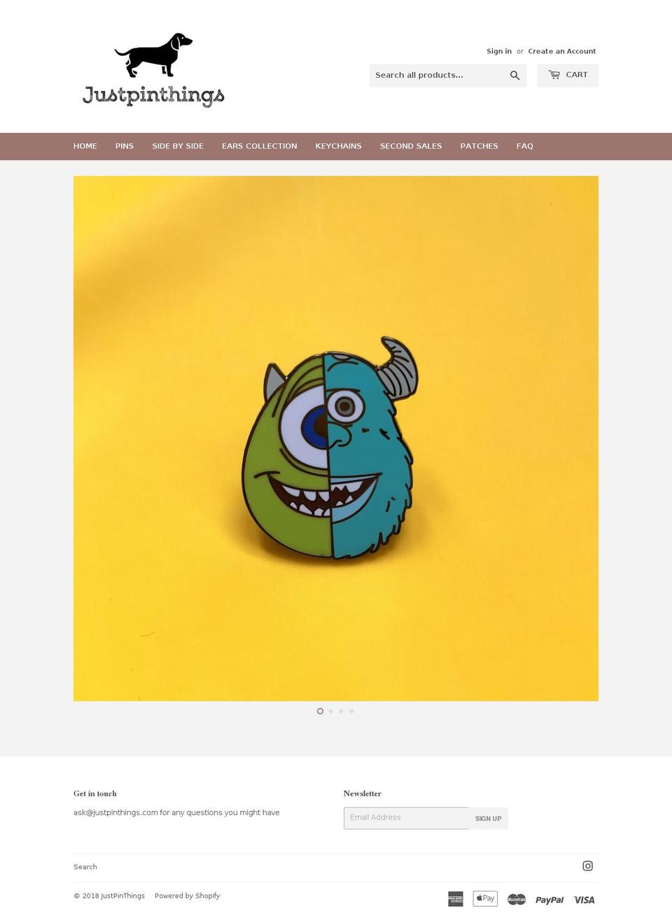 justpinthings.com — Shopify storefront screenshot