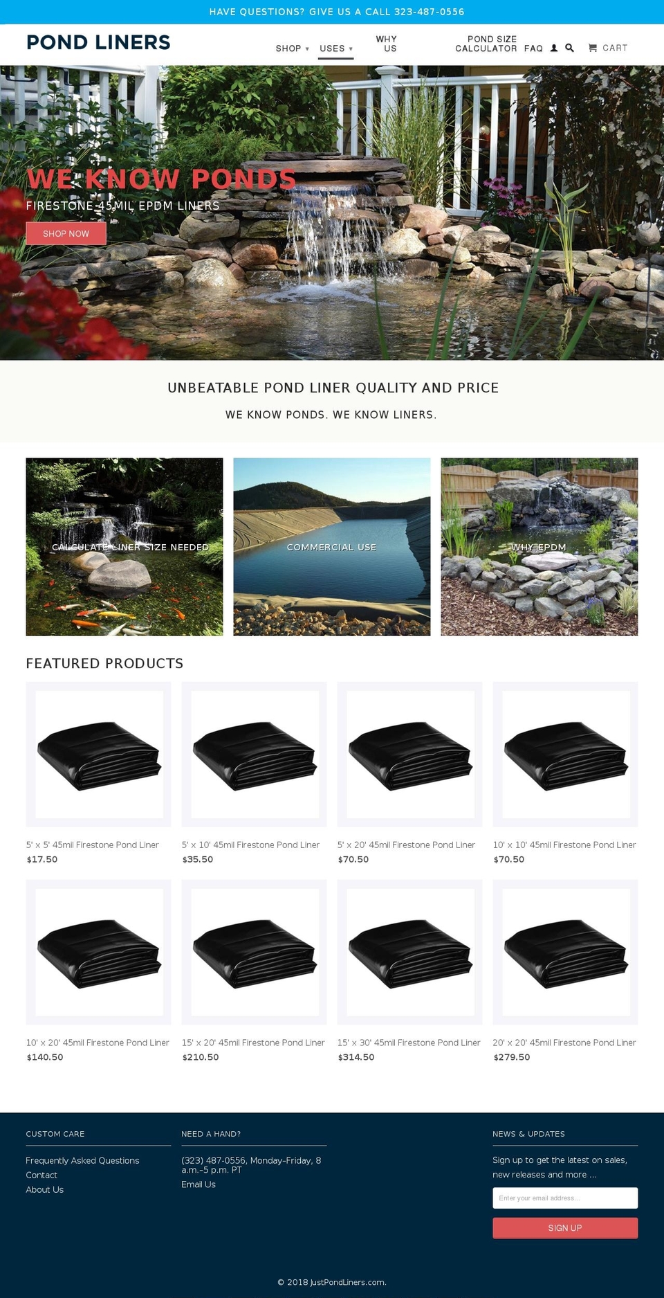justpondliners.com shopify website screenshot