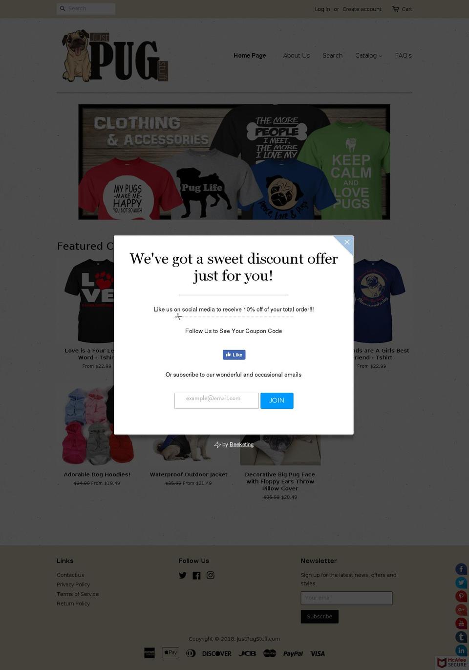 justpugstuff.com — Shopify storefront screenshot