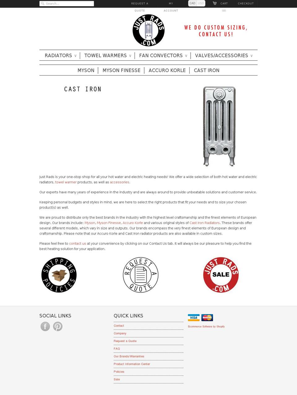 justrads.com — Shopify storefront screenshot