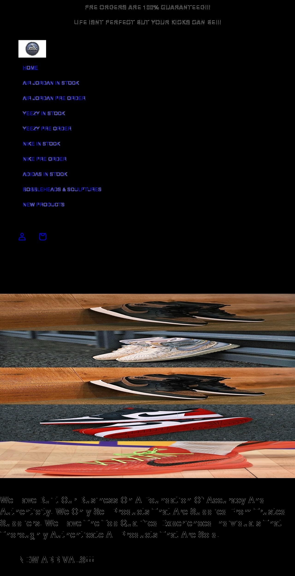 justrealkicks.com shopify website screenshot