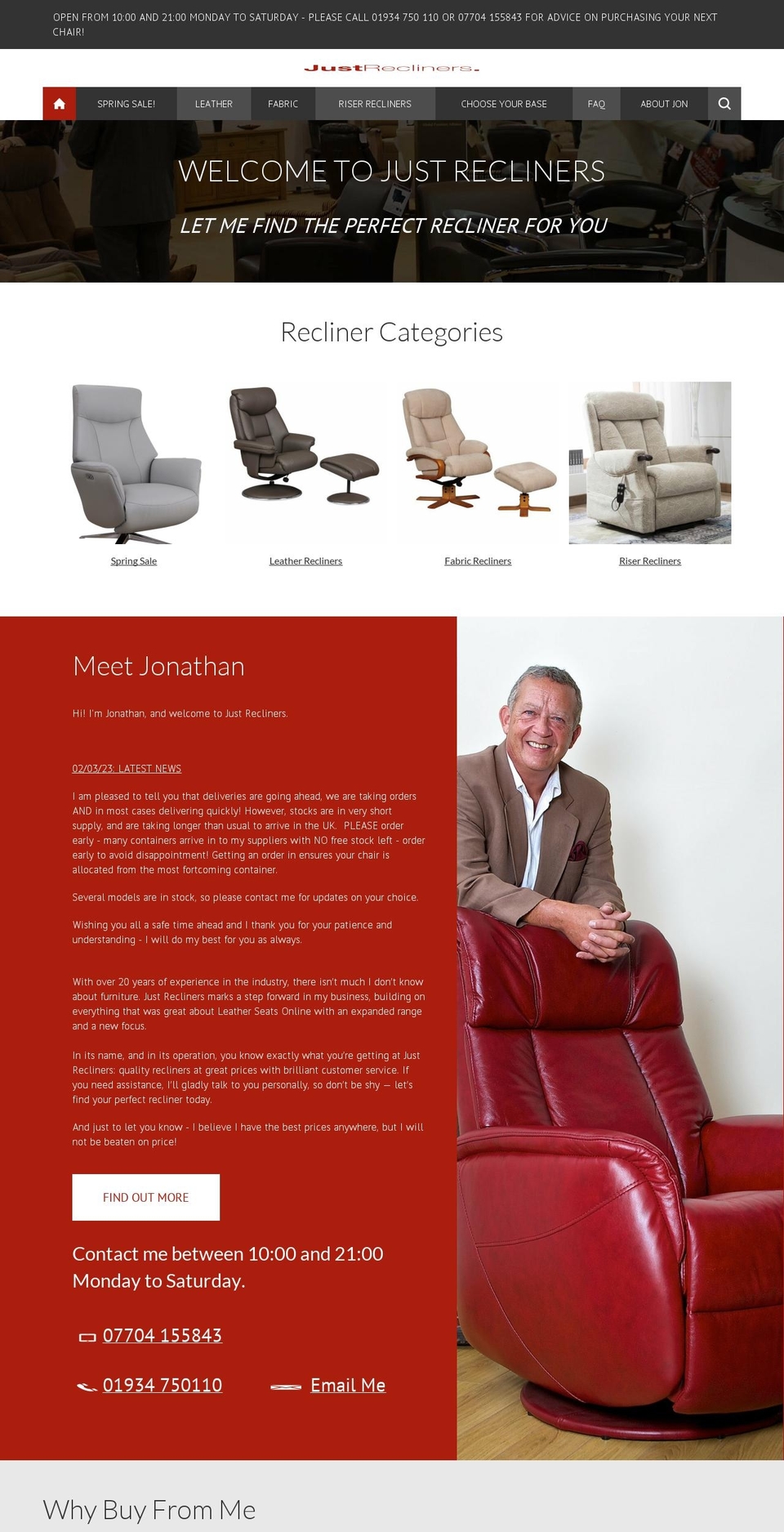 justrecliners.co.uk shopify website screenshot