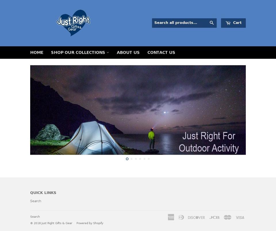 justrightgiftsandgear.com — Shopify storefront screenshot