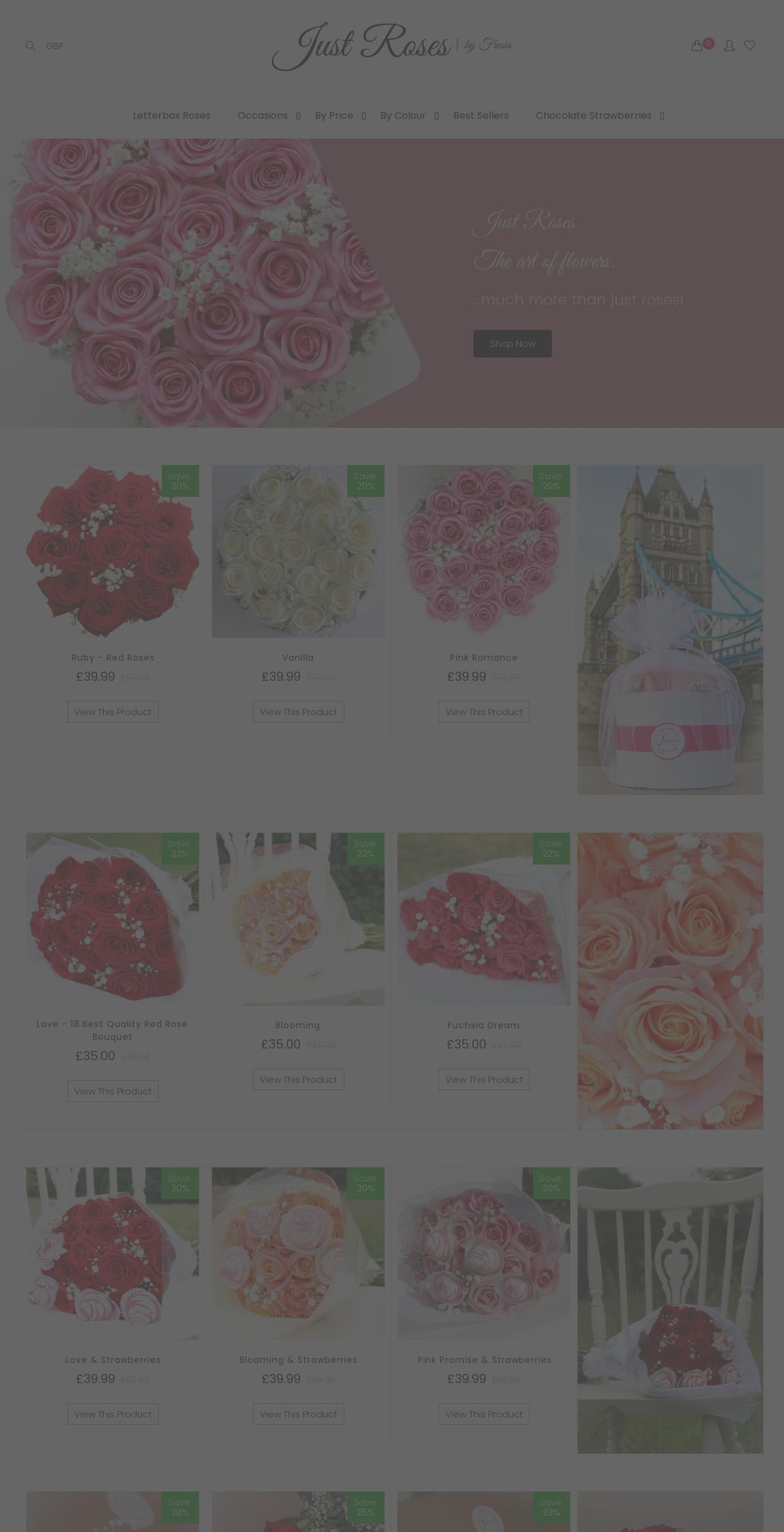 flory Shopify theme site example justroses.co.uk