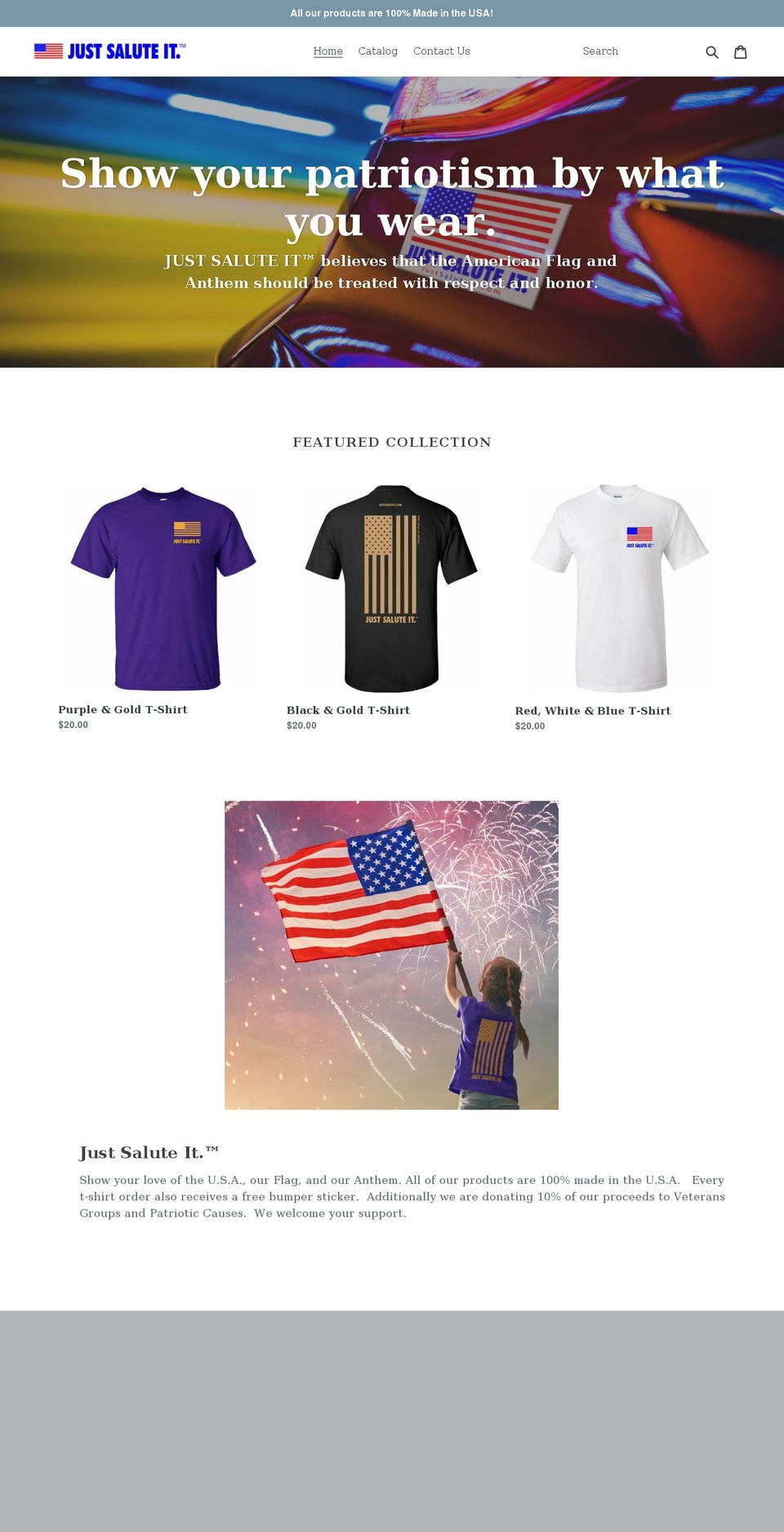 justsaluteit.com shopify website screenshot