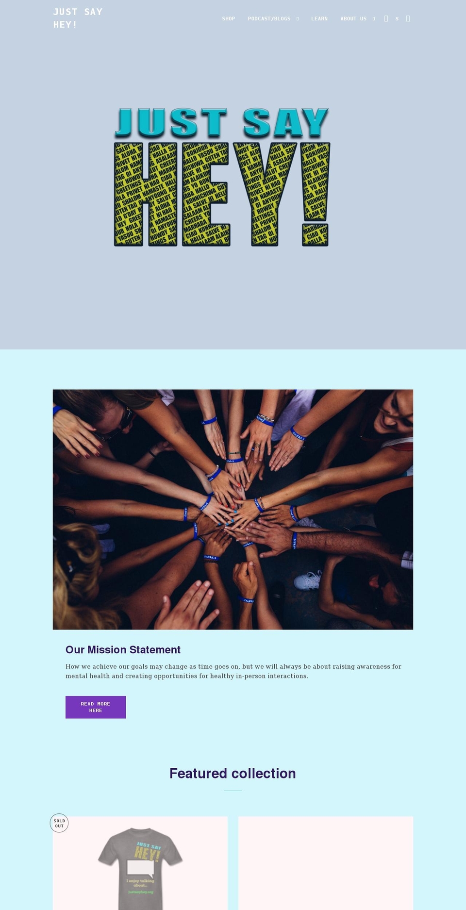 justsayhey.org shopify website screenshot