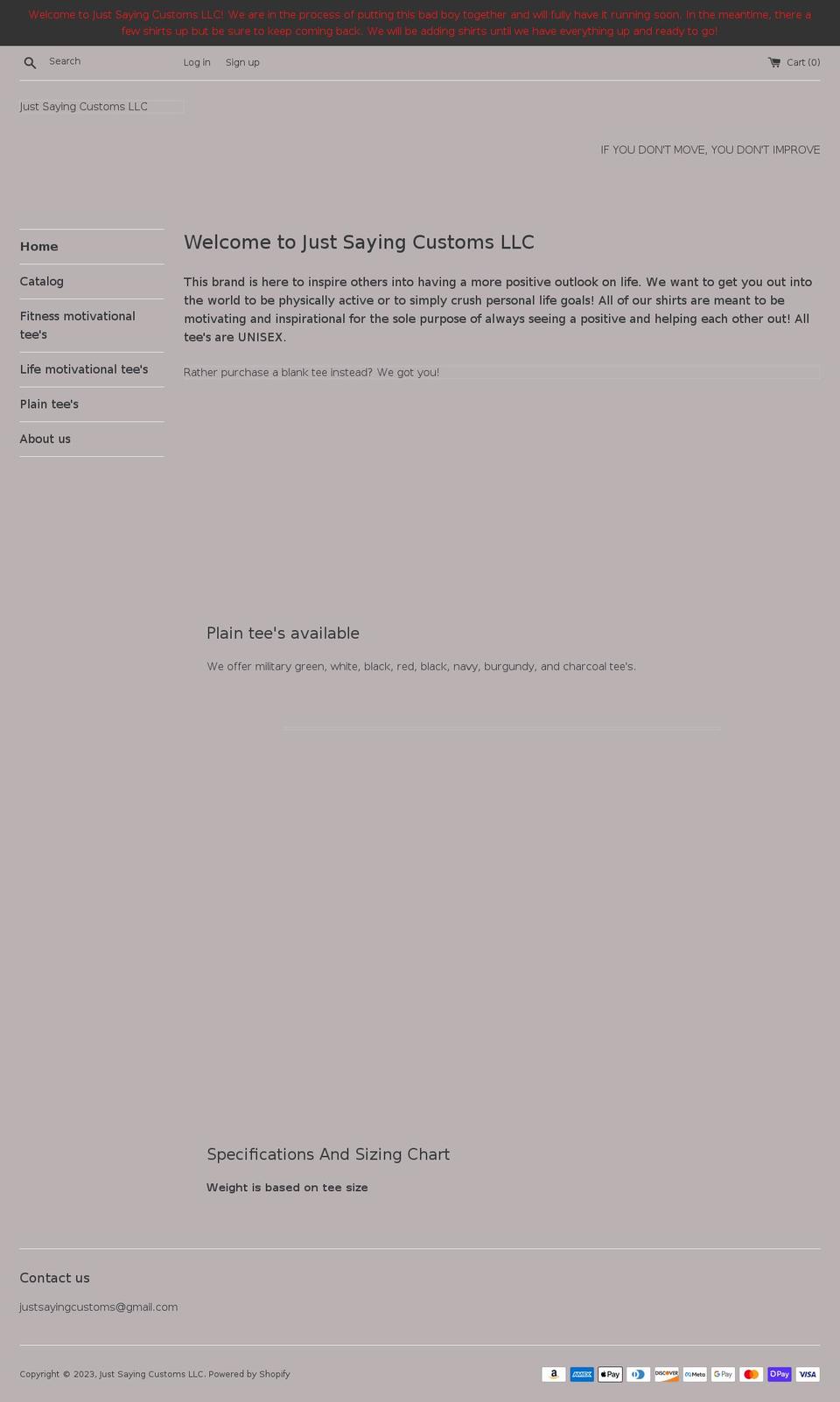 justsayingcustomsllc.com shopify website screenshot