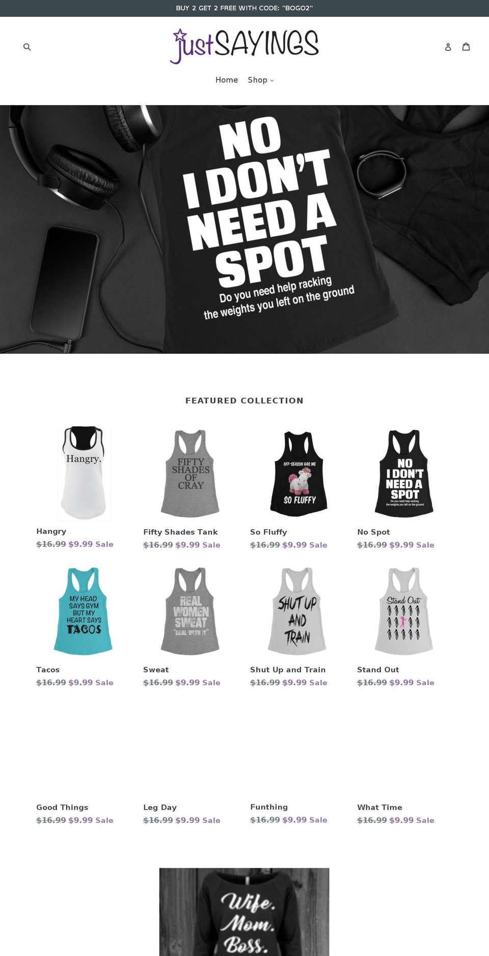 justsayings.net shopify website screenshot