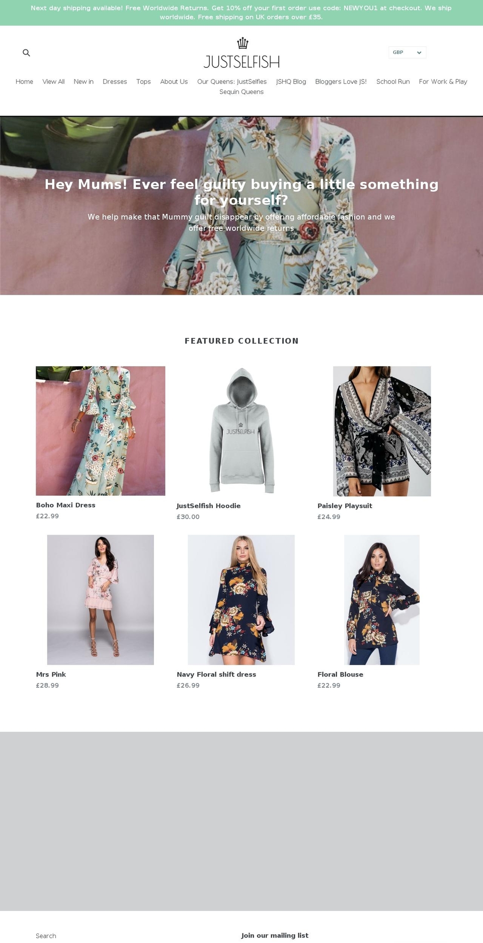 justselfish.com — Shopify storefront screenshot
