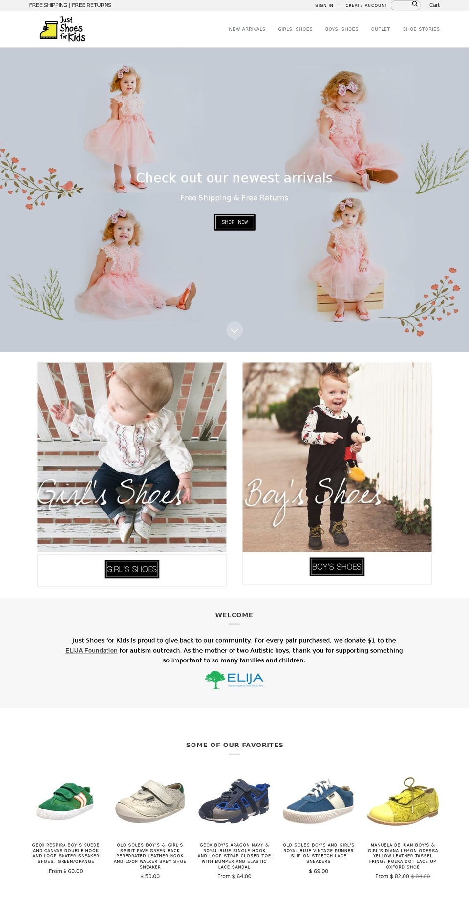 justshoes4kids.com shopify website screenshot